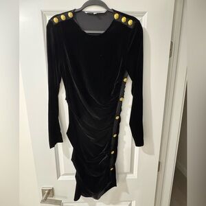 Veronica Beard Black Velvet Dress with Gold Buttons